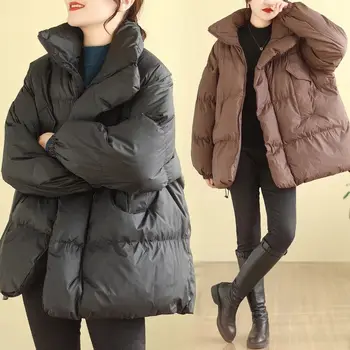 2023 Ruduo/Žiema Moteriška striukė Korėjietiška mada Universalus pūkinis medvilninis paltas Populiarus Didelio dydžio vėžlio paltas Parkas Z4207