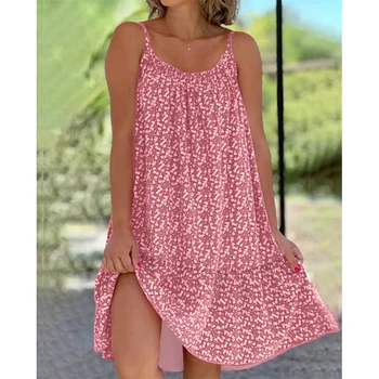 2023 Vasaros moteriška gėlių spausdinimo pakabos suknelė V formos kaklas plonas prigludimas Ilga suknelė Moterų prašmatni paplūdimio mada