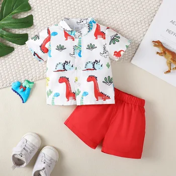 2CPS Summer Baby Boy drabužių komplektas Dinozaurų atspaudas Trumpomis rankovėmis Tops+Šortai Mada Džentelmenų drabužiai mažyliui berniukui 0-2 mėnesiai