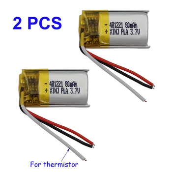 2vnt 3.7V 80 mAh 3 laidai Termistorius Li-Polymer Li-Polymer Li-ion baterija 481221 Lipo ausinėms 