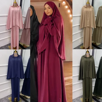 2vnt Viršutinis hidžabo moterų musulmonų maldos drabužis Ramadanas Eid suknelės komplektai Khimar kuklus islamo arabų chalatų drabužių garbinimo tarnyba