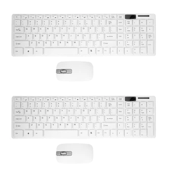 2X belaidė plona balta klaviatūra + belaidis optinių pelių rinkinys asmeniniam ir nešiojamam kompiuteriui