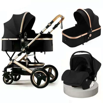 3 in 1 Travel System High Landscape Lengvas sulankstomas kūdikis Pram automobilinė kėdutė Laikikliai Diržo krepšys Kūdikių vežimėlis