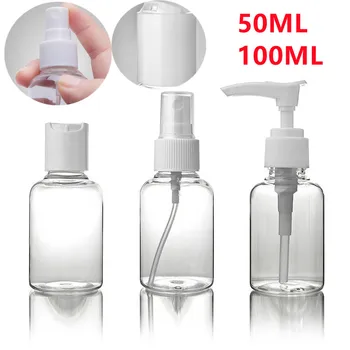 3vnt 50/100ml skaidrus purškiamas buteliukas pet plastikinis dozatorius buteliukas alkoholio sterilizatorius mažas purškiamas buteliukas stūmimo pompa tuščias butelis