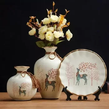 3vnt)Europos keraminė vaza Džiovintos gėlės Gėlių kompozicija Wobble Plate Svetainės įėjimo papuošalai Namų dekoracijos
