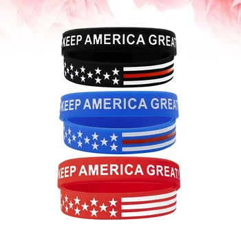 3vnt KEEP AMERICA GREAT Letter Design Bracelet Simple Silicone Bracelet Cool Wrist Band for Men Women (Blue, Black, Red)