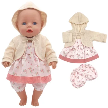 43cm Baby Doll Clothes Winter Hoody Coat Flower Strap Suknelės kelnės 18 colių AG mergaičių lėlių apranga