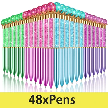 48Pcs Crystal Ball Spin Tušinukas Spalva Diamond Quicksand Spin Pens