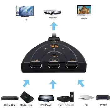 4K*2K 3D Mini 3 prievadas Su HDMI suderinamas jungiklis 1.4b 4K perjungiklio skirstytuvas 1080P 3 iš 1 išėjimas Prievado šakotuvas DVD HDTV Xbox PS3 PS4