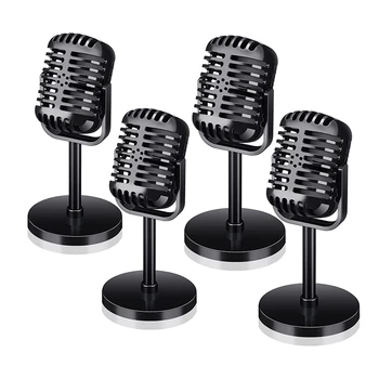 4Vnt Retro mikrofono rekvizitai Modelis Vintažinis mikrofonas Antikvarinis mikrofonas Žaislinis mikrofonas Sceninis stalas Dekoras, Juoda