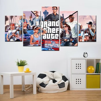 5 gabalas GTA 5 Grand Theft Auto V vaizdo žaidimas Mural Wall Art Canvas Pictures Spausdinti plakatus Namų dekoras svetainės paveikslams