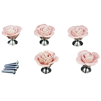 5 x rožinės durys Baldai Keraminė rankena Pridedami senoviniai sagos varžtai Elegantiškas dizainas Rožės formos