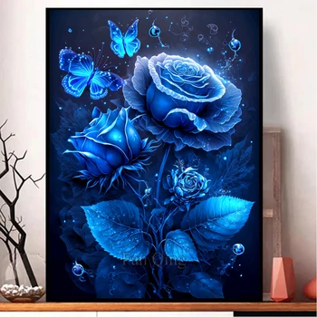 5D Deimantų tapyba Naujas atvykimas Mozaikos drugelio gėlių siuvinėjimas Mėlyna rožė Kalnų krištolo nuotraukos Kryžminis dygsnis Namų dekoras A29
