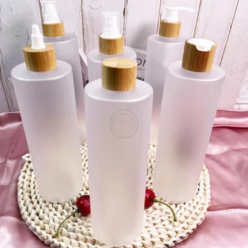 5Pcs 500ML natūralaus bambuko kūno losjono siurblio purkštuvo muilo tuščias buteliukas Pasukamas viršutinis dangtelis Namų šampūno laikymo plastikinės talpyklos logotipas