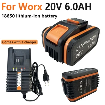 6.0Ah 20V Worx WA3551.1 6.0Ah ličio jonų baterija WA3553.2 WX390 WA3572 WX367