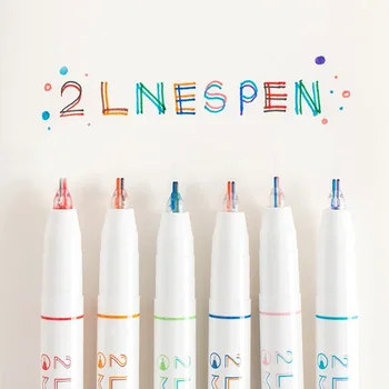 6vnt/rinkinys 2 eilučių geliniai rašikliai 0,5 mm spalvingas rašalo žymeklis meno žymeklių rašikliai 