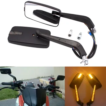 8mm 10mm motociklo galinio vaizdo veidrodis su LED lempute motociklams, metriniai dviračiai, kreiserio smulkintuvas, gatvės dviračiai 1SET