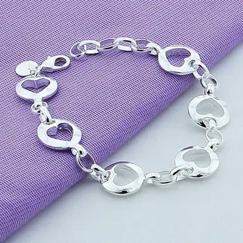 925 Sterling sidabrinė širdies apyrankė Wedding Ladies Heart Bracelet Charms