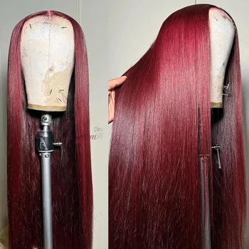 99J Burgundijos spalvos HD nėrinių priekis Žmogaus plaukų perukai 13x4 nėrinių priekiniai žmogaus plaukų perukai moterims Neapdoroti Indijos tiesūs žmogaus perukai
