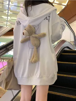 Adagirl Kawaii Bear Oversized Hoodie Sweet Harajuku Cutecore džemperis ilgomis rankovėmis moterims Japonija Ploni Y2k estetiniai drabužiai