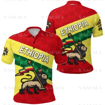 Africa Country Love ETHIOPIA Lion 3D Full Printed Men Thin Polo Shirt Apykaklė Trumpomis rankovėmis Street Wear Casual Tee-5