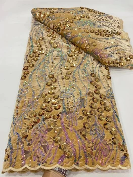 Afrikos Nigerijos2023 Aukštos kokybės tiulio nėrinių audinio siuvinėjimo vakarėlio suknelė Blizgučiai Prancūziškas gipiūras aksomo siuvimui 5Yard DP0047