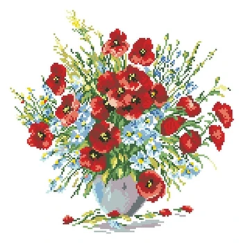 Aguonų vazos kryžių siuvinėjimo rinkiniai gėlių raštas 18ct 14ct 11ct nespausdinta drobė Kryželiu susiūti 