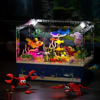 Akvariumas Jūrų gyvybės žuvų bakas su žibintais Rinkinys Povandeninis pasaulis Dekoravimas Surinkite kaladėles Žaislai Vaikai Kalėdinės dovanos