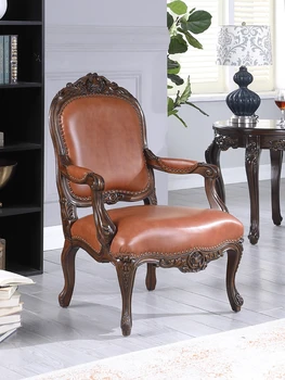 amerikietiška lengva prabangi medžio masyvo sofos kėdė Europietiška retro laisvalaikio kėdė Viengulė kėdė miegamasis odinė sofa tigro kėdė