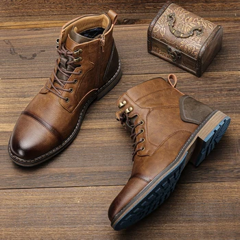 amerikietiško stiliaus vyriški batai Prekės ženklas Mada Patogūs kulkšnies batai Odiniai #AL606