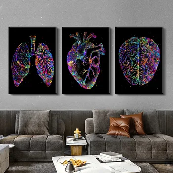 Anatomijos menas Medicininė drobė Žmogaus organų širdies smegenų plaučių plakato atspaudai Švietimo ligoninės sienų meno paveikslėlių klinikos dekoras