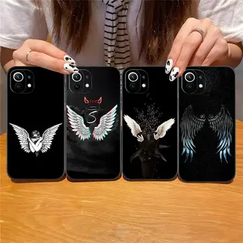 Angel Wings telefono dėklas, skirtas Xiaomi Mi 12 9t 10t 11 I x Poco M3 Pro X3 Nfc F3 Redmi 9 8 7 Juodas minkštas dėklas Fundas Shell dangtelis
