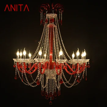ANITA Europietiško stiliaus krištolo pendentinė lempa Raudona žvakių lempa Svetainė Restoranas Vila Laiptai Dvipusis pastatas Šviestuvas