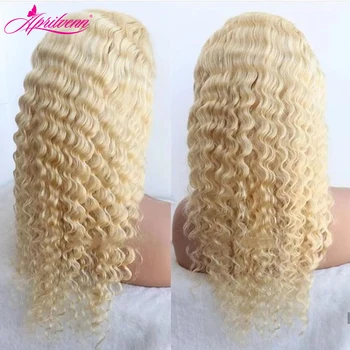 Aprilvenn 613 Honey Blonde Nėrinių priekinis perukas 13x4 Skaidrus HD nėrinių perukas 613 Nėrinių priekinis perukas Deep Wave Žmogaus plaukų perukai moterims