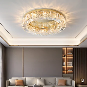 Apvalios lubos Šviestuvas svetainei Miegamasis Modernus auksas Prabangi krištolo lempa Namų dekoravimas Valgomasis LED kabanti šviesa