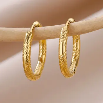 Apvalūs lankiniai auskarai moterims Aukso spalvos nerūdijančio plieno auskarai 2023 metų tendencija Kalėdų prabangos dizainerių papuošalų dovanos aretes