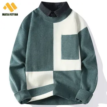 Aukštos kokybės mados netikri du megztiniai vyriškų marškinių apykaklė rudens ir žiemos naujas laisvalaikio jaunimo šiltas megztinis