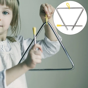 Aukštos kokybės muzikinis trikampis 6in plieno instrumentų trikampis su geltona pakaba vaikams