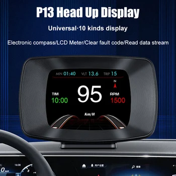 Automatinis ekranas Skaitmeninis odometras Išmanusis automobilio HUD matuoklis Vandens temperatūra Įtampa Apsaugos signalizacija OBD2 GPS P13 