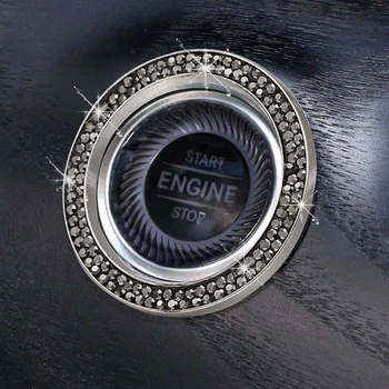 Automobilio užvedimo uždegimo mygtukas Dekoro žiedo dangtelis blizgus 2 eilių cirkonio vieno klavišo užvedimo stabdymo automobilis raktų uždegimo starteriui&rankenėlė