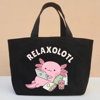 Axolotl Mielas animacinis filmas Dizainas Pečių drobės krepšiai Didelės talpos koledžas Harajuku rankinė Moteriškas krepšys Pirkinių krepšys