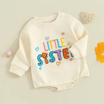 Baby Girl džemperis Džeiminis kombinezonas Laiškų siuvinėjimas Apvaliu kaklu ilgomis rankovėmis Romper Mažylio drabužiai