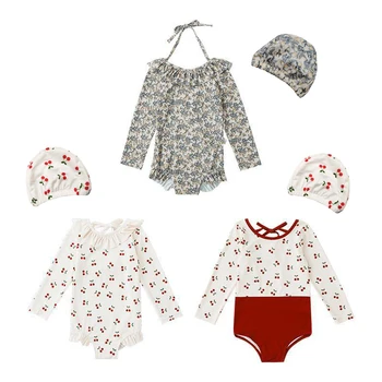 Baby Girls maudymosi kostiumėlis Vientisas maudymosi kostiumėlis 2023 Mada Gėlių raukiniai Maudymosi kostiumėliai vaikams Vasaros maudymosi kostiumai Paplūdimio apranga be nugaros