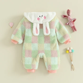 Baby Girls Rompers Baby Fuzzy Heart Pattern Zipper ilgomis rankovėmis smėlinukas naujagimiui su gobtuvu kombinezonai žiemai