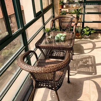 Balkono kėdės cukranendrės nuo trijų iki penkių kartų laisvalaikio stalas grūdinto stiklo arbatos stalas lauko baldų kostiumai