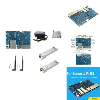 Banana PI BPI-R3 MT7986 2GB+8GB EMMC kūrimo plokštė+2.5G Elektrinio prievado modulis + Šilumos kriauklė + 2Xantennas + Power Blue Set ES kištukas