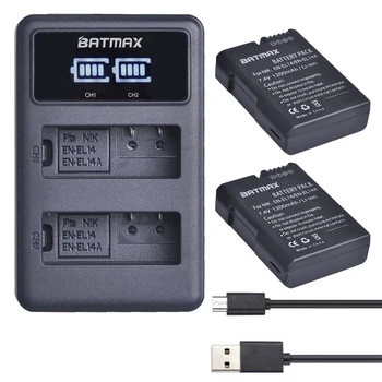 Batmax 2pc EN-EL14 bateria EN EL14a EL14 Battery+LED Dvigubas USB įkroviklis Nikon P7800 P7000 D5500 D5300 D5200 D3300 D5600 D3400