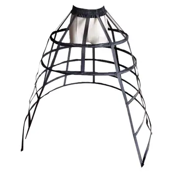 Black Front Split 5 Hoops Pannier Petticoat Victorian Bustle Cages Cosplay Lolita Underskirt Crinoline for Women