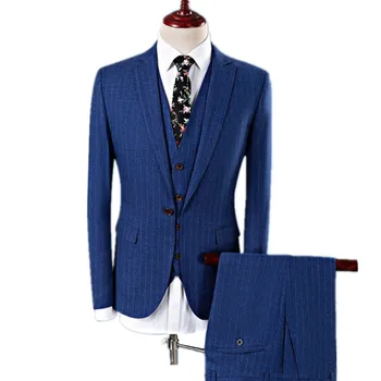 Blazers Kelnių liemenių komplektai / 2023 Fashion New Men's Business Casual Striped Suit Jacket Coat Kelnės Liemenė