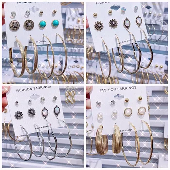 BLIJERY Madinga 6 porų geometrinių auskarų rinkinys moterims mergaitėms Vintage Brincos Ear Stud Earkars Punk papuošalų dovana